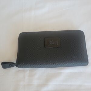 Lacoste Black Pebbled Pvc Zipper Wallet